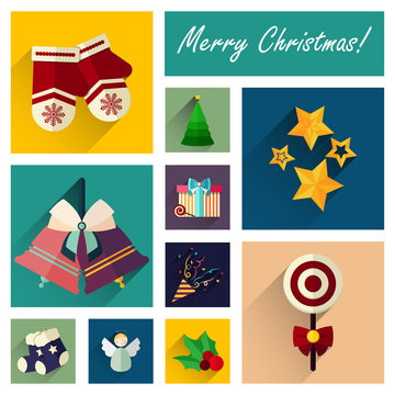 new year icon set of 10 christmas elements part two, flat design style