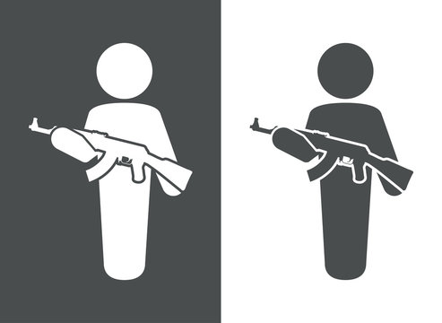 Icono plano hombre con AK47 gris y blanco