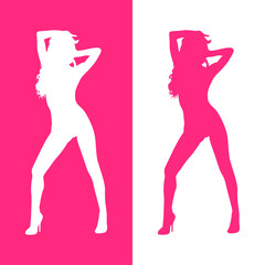 Icono plano silueta mujer sexy rosa y blanco