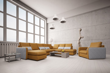 Sofa und Sessel in einem modernen Loft