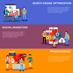 Flat design banners concept with people and icons