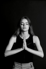 Beautiful long haired girl. Meditation, yoga relaxation