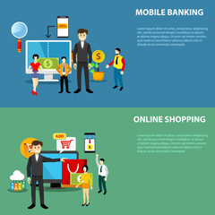 Flat design banners concept with people and icons