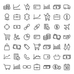 finance, shopping, market thin line icons set on white backgroun