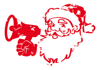 Roter Stempel Weihnachtsmann mit Megafon-  Vektor Illustration freigestellt