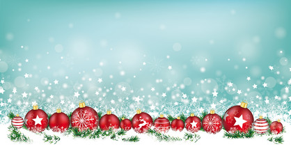 Cyan Christmas Card Header Snowflakes Baubles