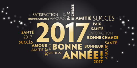 Carte de voeux – bonne année 2017 - noire et dorée.