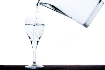 Filling glass with water from jug