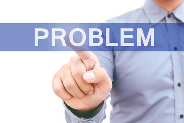 Businessman hand touching problem on virtual screen