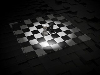 Chess. Black and White pawn on chess board. 3d Render Illustration.