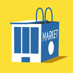 Market and shopping bag. Vector flat illustration.