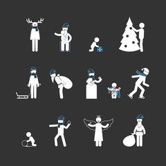 Christmas&new year white stick figures