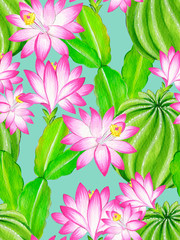 watercolor cactus illustration, seamless pattern.