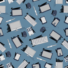 Seamless repeating pattern consisting of computer equipment.Vect