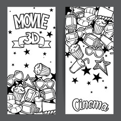 Cinema and 3d movie advertising banners in cartoon style
