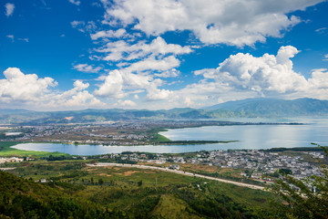 Obraz premium Top View of Erhai Lake In Dali Yunnan, China