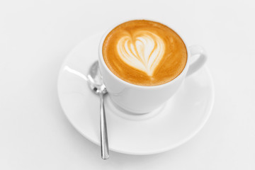 Cup of art latte or cappuccino coffee