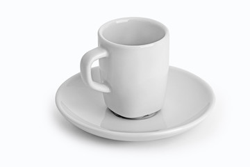 Empty white cup and saucer for tea isolated on white background with clipping path.