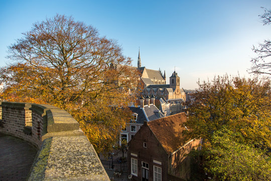 View on the Hooglandse kerk from the Burght in the center of Leiden Holland