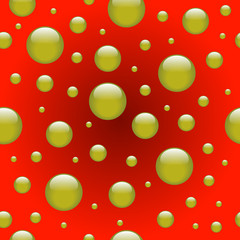Seamless abstract pattern with yellow bubles on the red background
