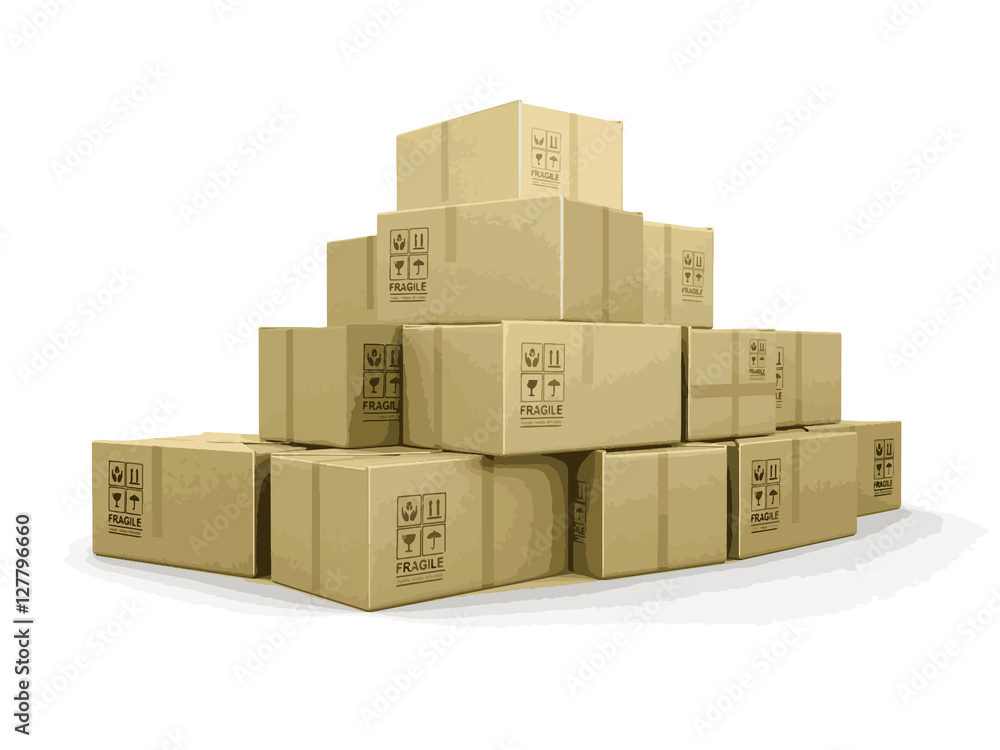 Poster many packages. image with clipping path