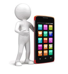 Touchscreen smartphones and man. Image with clipping path.