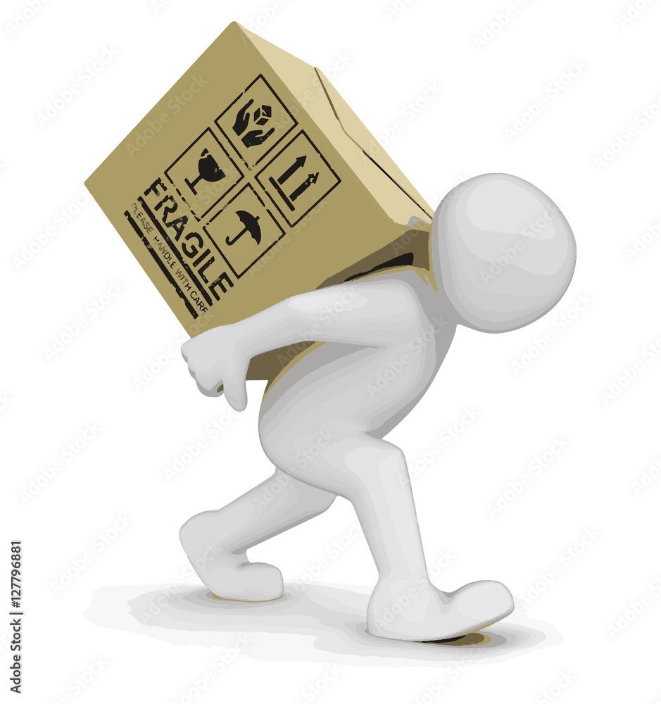 Poster man and package. image with clipping path