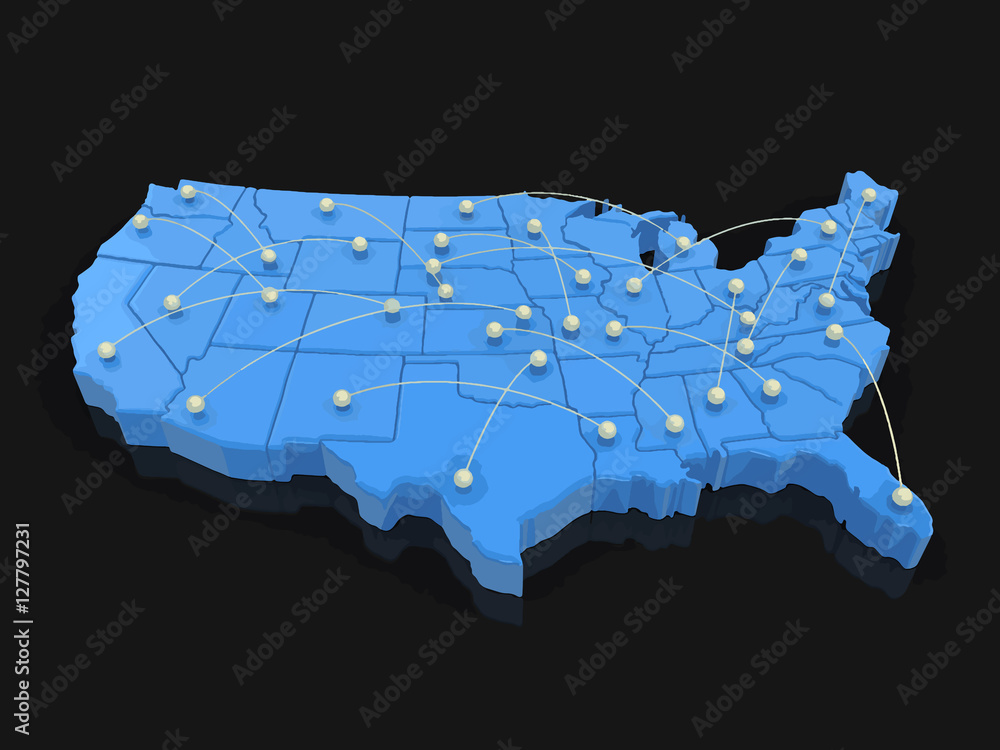 Poster map of usa with flight paths. image with clipping path.