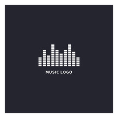 Music equalizer logo. Audio electronic icon. Music waves sign. Dj vector illustration. Black and white radio logo. Music app icon. Minimal player logo on dark background.