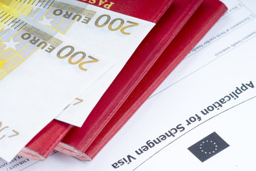 visa application, passports, money