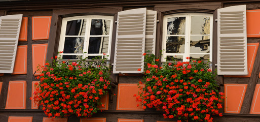 Fototapeta na wymiar Colorful traditional french houses in Petite Venise, Colmar