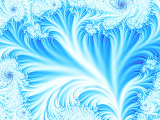 Fototapeta na wymiar Icy tree or frozen lake with snow fancy winter fractal background in saturated, vivid blue. Suitable for Christmas and winter designs like cards, book covers or a desktop or mobile phone background.