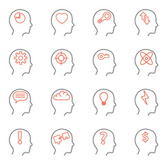 Human mind icons, thin line style, flat design