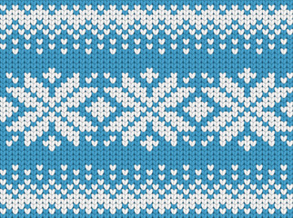 Knitted blue seamless  scandinavian Christmas pattern with snowflakes