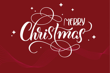 red holiday background with text Merry Christmas. calligraphy and lettering. Vector illustration EPS10