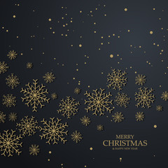 Black christmas background with golden snowflakes - 127800219