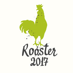 Silhouette of the cock a white background. Sketch style. Vector illustration with roosters 2017. Brush drawings. Chinese New Year.
