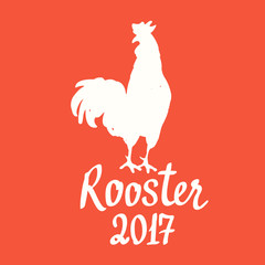 Silhouette of the cock a red background. Sketch style. Vector illustration with roosters 2017. Brush drawings. Chinese New Year.