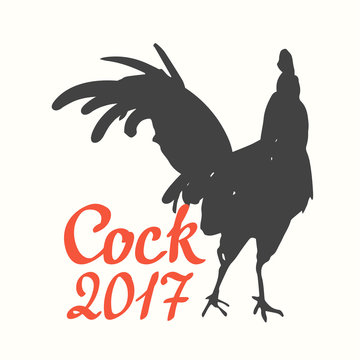 Silhouette of the cock a white background. Sketch style. Vector illustration with roosters 2017. Brush drawings. Chinese New Year.