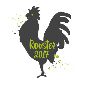 Silhouette of the cock a white background. Sketch style. Vector illustration with roosters 2017. Brush drawings. Chinese New Year.