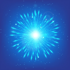 Shine background. Fairy lights. Blue bokeh. Glow vector. star glow. Illustration of a cerulean backdrop.
