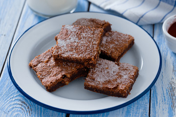  Chocolate Brownie on wooden surface