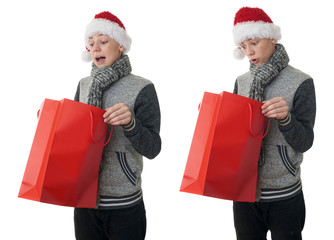 Cute teenager boy in gray sweater over white isolated background