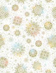 Christmas seamless pattern background with golden snowflakes and