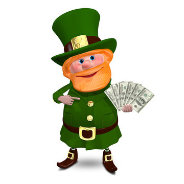 3D Illustration Saint Patrick with a Fan Dollars