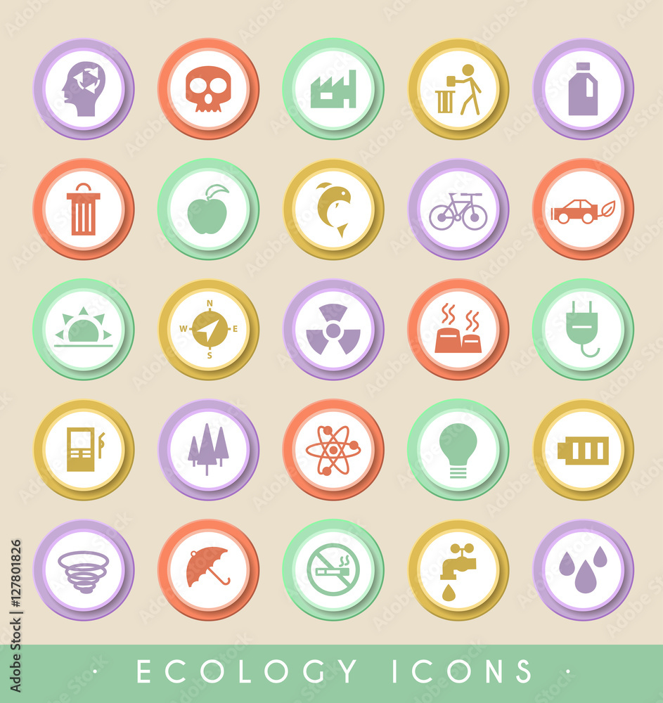 Aufkleber set of ecology icons on colored buttons. vector isolated elements.