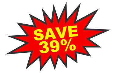 Discount 39 percent off. 3D illustration on white background.