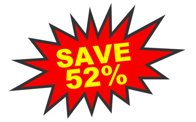 Discount 52 percent off. 3D illustration on white background.
