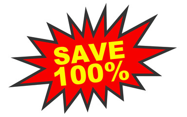 Discount 100 percent off. 3D illustration on white background.
