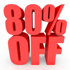 Discount 80 percent off. 3D illustration on white background.